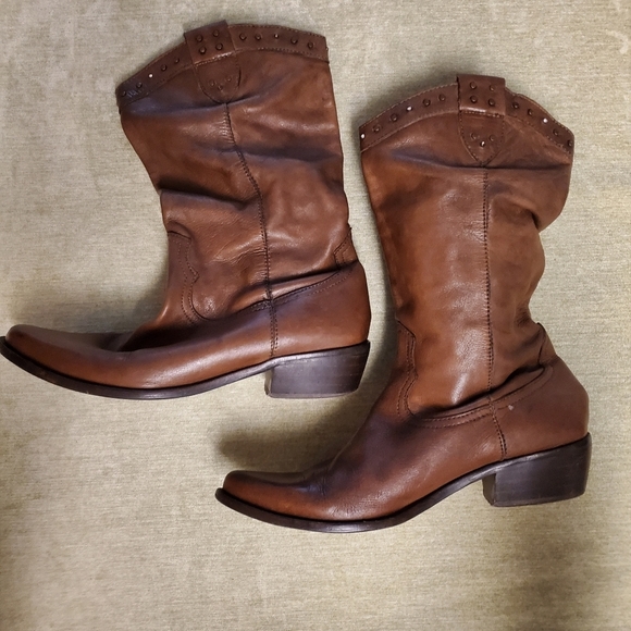 Feito amao Shoes - Feito Amao womens cowboy boots size7 tan leather with rhinestones